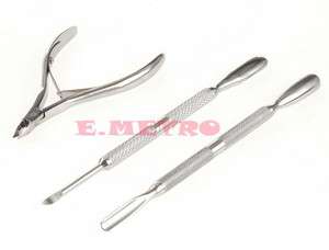 Stainless Steel Nail Cuticle Spoon Pusher & Clipper Set  