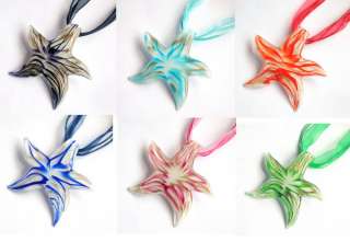 Starfish Strip Gold Dust Murano Lampwork Glass Pendant Necklace Set 