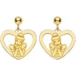    14K Gold Disney Princess Cinderella Heart Dangle Earrings Jewelry