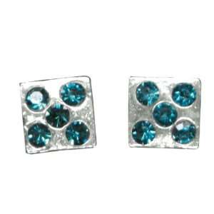  Stud Earrings Sterling Silver   Blue Gem Dice Jewelry