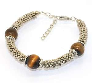 Adjustable Tigers Eye Modern Mesh Bracelet From 7 to 9 Stainless 