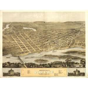 1868 birds eye map of Portage, Wisconsin 