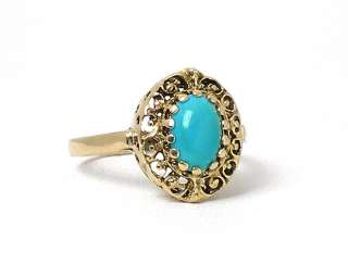 STUNNING ANTIQUE 14K YELLOW GOLD, TURQUOISE ORNATE RING  