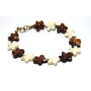Koa Wood Plumeria & Bone bracelet