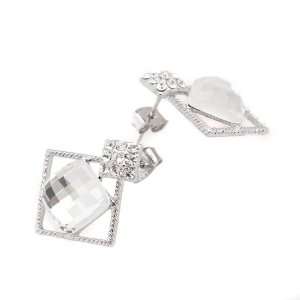   Plated Bold Square Crystal Earrings Clear Stone 