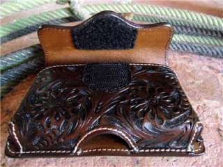 CELL PHONE CASE / HOLDER TOOLED WESTERN DARK BROWN LEATHER  