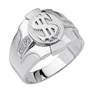  Mens Sterling Silver Diamond Dollar Sign Ring (1/10 cttw 