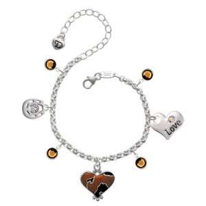 Two Tone Enamel Cheetah Print Heart Love & Luck Charm Bracelet with 