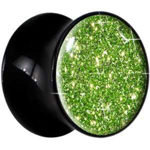    12mm  Black Acrylic Parrot Green Glitter Saddle Plug: Jewelry