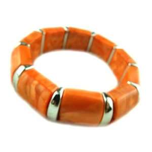  Orange Marble Patterned Lucite Stretch Bracelet Jewelry