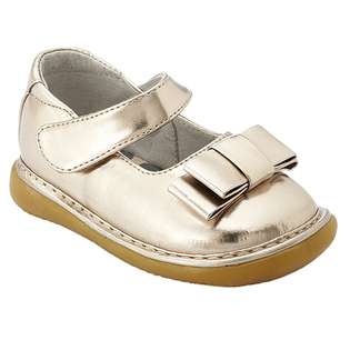 Wee Squeak Toddler Girls Glossy Gold Bow Dress Shoes 5 
