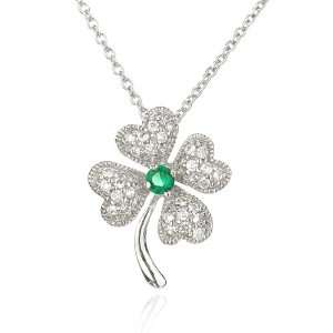  18 Clover Pendant with White CZ and Faux Emerald CHELINE 