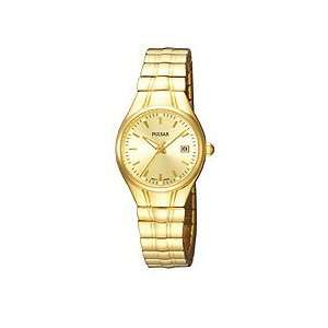  Pulsar Champagne Dial Gold Tone Bracelet Expansion Ladies Watch 