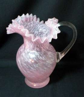 Large Pink Murano Art Glass Ruffled Pitcher  