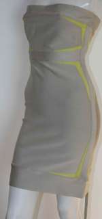 Authentic Herve Leger Strapless Gray Lime Stretch Dress NEW M 