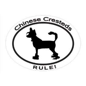  Oval Decal with dog silhouette and statement CHINESE CRESTEDS RULE 