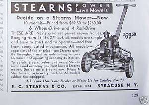 1939 Antique Stearns Power Lawn Mower Ad  