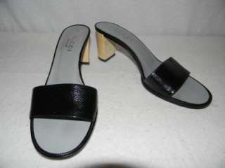 Gucci Black Croc Snake Leather Slide Sandals Shoes w/Bamboo Heel Sz 7 