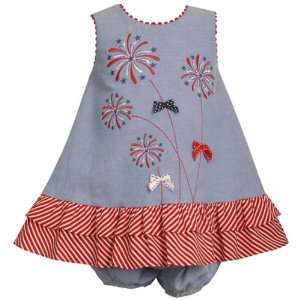 Bonnie Jean Baby/Infant Girls 12M 24M RED WHITE BLUE Embroidered 
