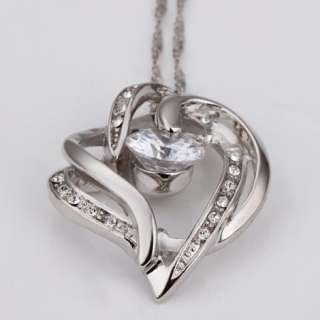 N107 18K white Gold plated white gem Swarovski crystal heart Necklace 