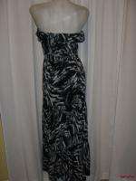   KIWI Black Gray White Ruffle Trim Long Tiered Maxi Dress Size L Large