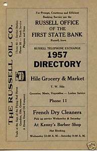 Russell Iowa Old Telephone Directory 1957 MINT  