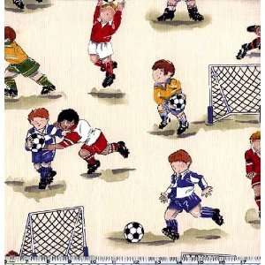  45 Wide Soccer Game Cream Fabric By The Yard: Arts 