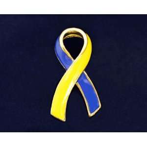  Large Ribbon Pin   Blue & Yellow Ribbon (RETAIL) Arts 