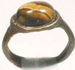 Genuine Elegant Roman Bronze Gemstone Ring Sz 4¾ AD300  