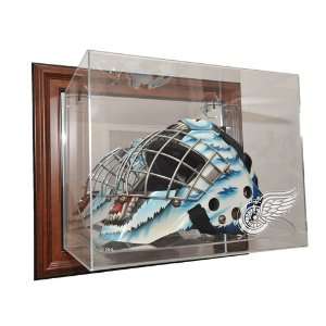   Mask Display Case Wall Mount with Classic Wood Finish Frame Sports