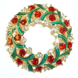  Crystal & Enamel Wreath Pin Jewelry