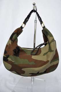 MICHAEL KORS Camouflage Canvas+Woven Leather Hobo Handbag Shoulder Bag 