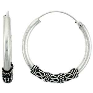  Sterling Silver Bali style Hoop Earrings, 1 1/8 (29mm 