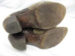 Dan Post Brown Leather/Cream Snakeskin Wood Heel Cowboy Boots 7A 