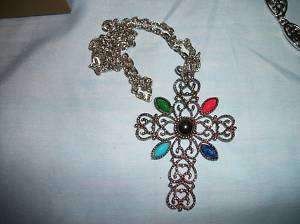 Vintage AVON Jewelry Romanesque CROSS necklace silver  