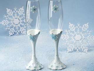   THEME TOASTING FLUTES SET SNOWFLAKE WEDDING CHAMPAGNE GLASSES  