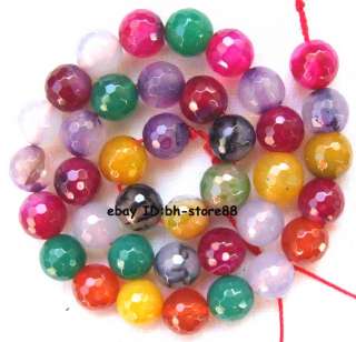 10mm multi colored Agate round faceted Beads 14.5  