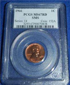 1966 SMS LINCOLN MEMORIAL CENT PENNY PCGS Certified MS67 RD  