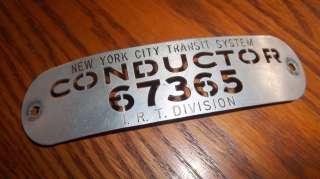 NYC IRT SUBWAY NY CONDUCTOR HAT BADGE NEW YORK COLLECTIBLE AUTHENTIC 