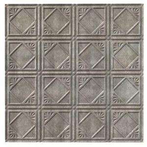 Fasade 2 ft. x 4 ft. Traditional 4 Cross Hatch Silver Glue Up Ceiling 