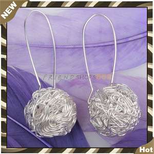 Silver Plated Filigree Ball Dangle Hook Earrings  