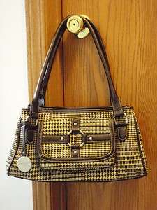 Womens Chaps Brown Plaid Tweed Purse Handbag Boston Bag  