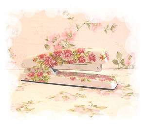 floral STAPLER shabby desk office scrapbook ROSES chic flowers PINK 
