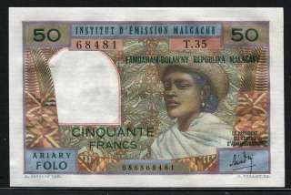 Madagascar 1969, 50 Francs(10Ariary), P61, GEM UNC  