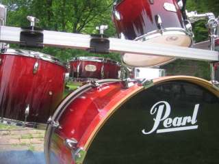 PEARL EXPORT 5 PC DRUM SET W/ CAGE; Red to Black Wrap  