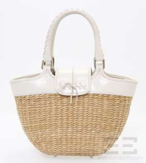 Coach Natural Straw & White Leather Trim Basket Bag  