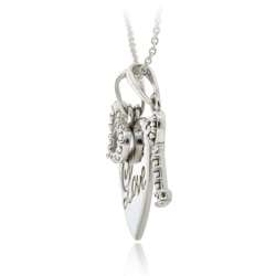 925 Silver Diamond Accent Double Hearts & Key Love Pendant  