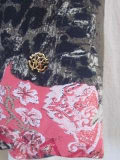   CAVALLI pink floral print & leapoard print knit dolman sleeve dress XL
