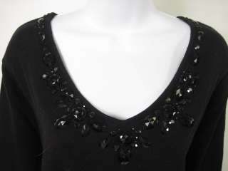 You are bidding on a SIGRID OLSEN Black Beaded Long Sleeve Top Size XL 