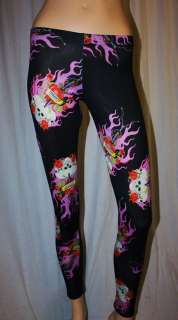 FIRE SKULL ROSE WIRE TATTOO GOTHIC LEGGINGS INSANITY XL  